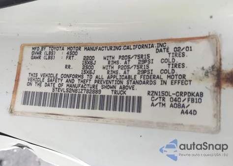 2001 Toyota Tacoma from USA, damaged, VIN 5TEVL52N81Z782889